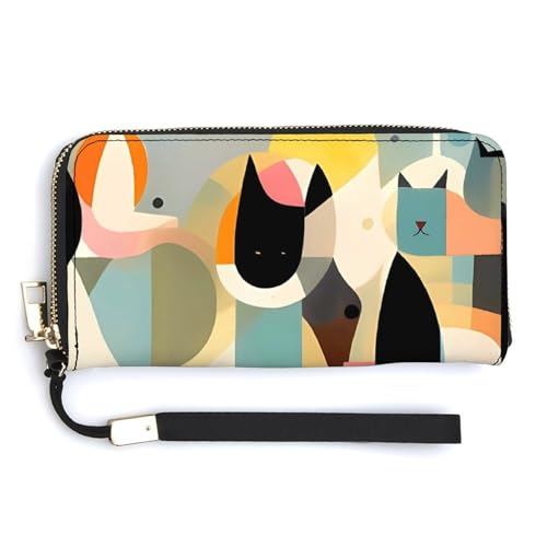 YKUDBN Geldbörse aus PU-Leder, Mitte des Jahrhunderts, moderner Katzendruck, großes Fassungsvermögen, lange Geldbörse für Damen, Handheld-Clutch, moderne Damengeldbörse, Stil, 20 x 10,5 cm, modern, von YKUDBN