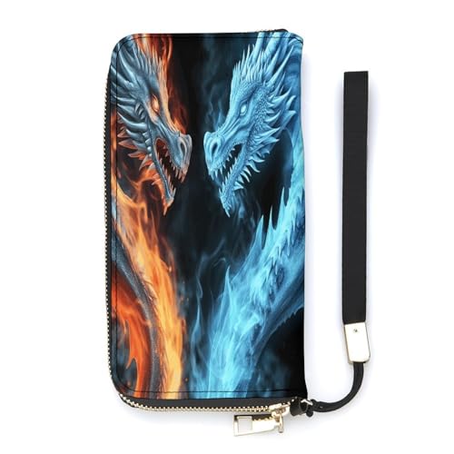 YKUDBN Geldbörse aus PU-Leder, Motiv: Eis- und Feuer-Drachen, großes Fassungsvermögen, lange Geldbörse für Damen, Handheld-Clutch, moderne Damengeldbörse, Stil, 20 x 10,5 cm, modern, Stil:, 20x10.5cm, von YKUDBN