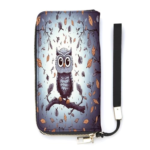 YKUDBN Geldbörse aus PU-Leder, Motiv: Eulen-Baumzweige, großes Fassungsvermögen, lange Geldbörse für Damen, Handheld-Clutch, moderne Damengeldbörse, Stil, 20 x 10,5 cm, modern, Stil:, 20x10.5cm, von YKUDBN