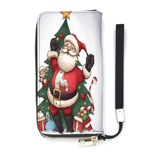 YKUDBN Geldbörse aus PU-Leder, Motiv: Frohe Weihnachten, großes Fassungsvermögen, lange Geldbörse für Damen, Handheld-Clutch, moderne Damengeldbörse, Stil, 20 x 10,5 cm, modern, Stil:, 20x10.5cm, von YKUDBN