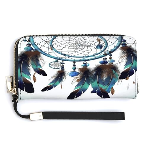YKUDBN Geldbörse aus PU-Leder, Motiv: Indianer-Traumfänger-Druck, großes Fassungsvermögen, lange Geldbörse für Frauen, Handheld-Clutch, moderne Damengeldbörse, Stil, 20 x 10,5 cm, modern, Stil:, von YKUDBN