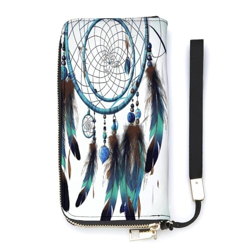 YKUDBN Geldbörse aus PU-Leder, Motiv: Indianer-Traumfänger-Druck, großes Fassungsvermögen, lange Geldbörse für Frauen, Handheld-Clutch, moderne Damengeldbörse, Stil, 20 x 10,5 cm, modern, Stil:, von YKUDBN
