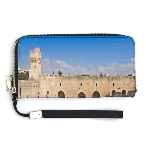 YKUDBN Geldbörse aus PU-Leder, Motiv: Israel am Turm des Davids, großes Fassungsvermögen, lange Geldbörse für Frauen, Handheld-Clutch, moderne Damengeldbörse, Stil, 20 x 10,5 cm, modern, Stil:, von YKUDBN