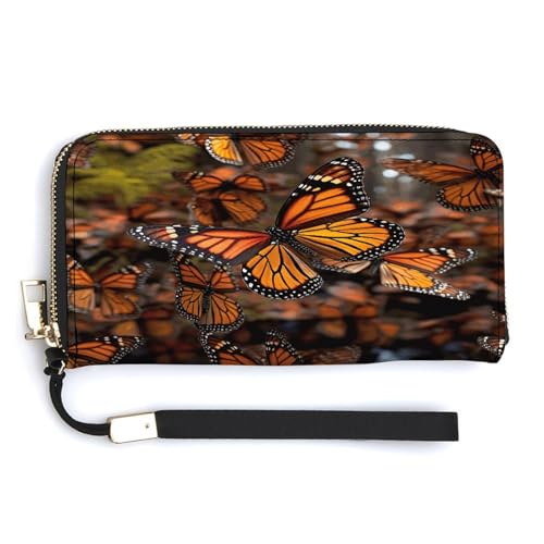 YKUDBN Geldbörse aus PU-Leder, Motiv: Monarch-Schmetterlinge, großes Fassungsvermögen, lange Geldbörse für Damen, Handheld-Clutch, moderne Damengeldbörse, Stil, 20 x 10,5 cm, modern, Stil:, von YKUDBN