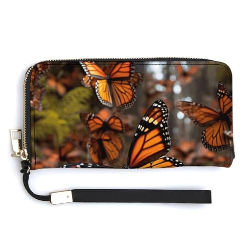 YKUDBN Geldbörse aus PU-Leder, Motiv: Monarch-Schmetterlinge, großes Fassungsvermögen, lange Geldbörse für Damen, Handheld-Clutch, moderne Damengeldbörse, Stil, 20 x 10,5 cm, modern, Stil:, von YKUDBN