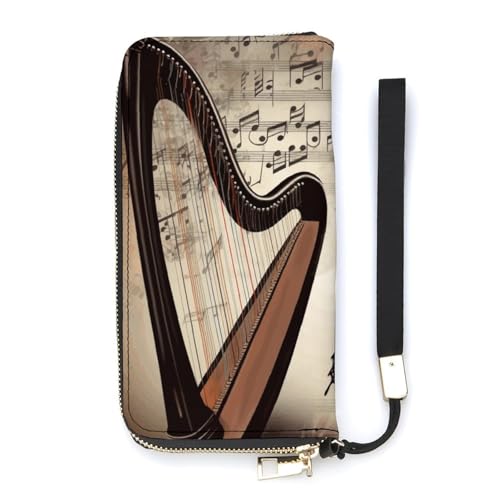 YKUDBN Geldbörse aus PU-Leder, Musik-Hintergrund mit Harfe und Schmetterling, großes Fassungsvermögen, lange Geldbörse für Damen, Handheld-Clutch, moderne Damengeldbörse, Stil, 20 x 10,5 cm, modern, von YKUDBN