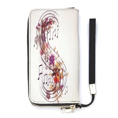 YKUDBN Geldbörse aus PU-Leder, Musiknoten-Blumendruck, großes Fassungsvermögen, lange Geldbörse für Frauen, Handheld-Clutch, moderne Damengeldbörse, Stil, 20 x 10,5 cm, modern, Stil:, 20x10.5cm, von YKUDBN