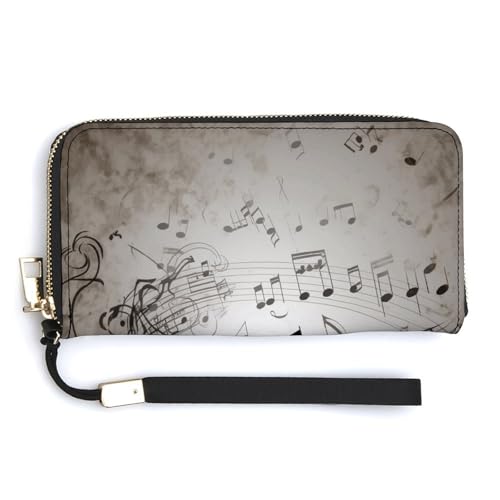 YKUDBN Geldbörse aus PU-Leder, Musiknoten-Wanddruck, großes Fassungsvermögen, lange Geldbörse für Frauen, Handheld-Clutch, moderne Damengeldbörse, Stil, 20 x 10,5 cm, modern, Stil:, 20.0*10.5cm, von YKUDBN