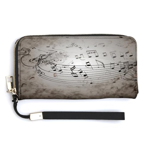 YKUDBN Geldbörse aus PU-Leder, Musiknoten-Wanddruck, großes Fassungsvermögen, lange Geldbörse für Frauen, Handheld-Clutch, moderne Damengeldbörse, Stil, 20 x 10,5 cm, modern, Stil:, 20.0*10.5cm, von YKUDBN
