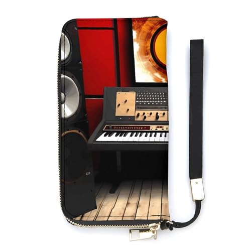 YKUDBN Geldbörse aus PU-Leder, Musikstudio-Druck, großes Fassungsvermögen, lange Geldbörse für Damen, Handheld-Clutch, moderne Damengeldbörse, Stil, 20 x 10,5 cm, modern, Stil:, 20x10.5cm, Modern von YKUDBN