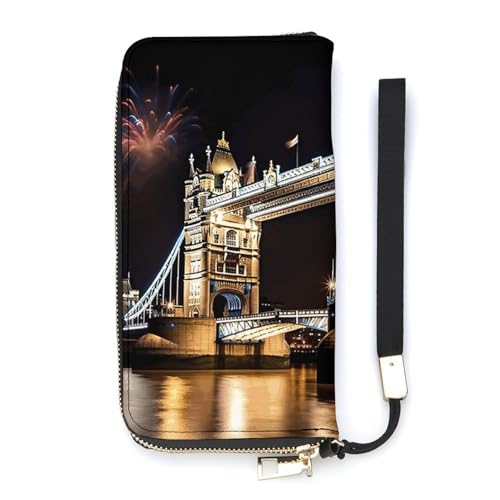 YKUDBN Geldbörse aus PU-Leder, Nacht-London-Turmbrücken-Druck, großes Fassungsvermögen, lange Geldbörse für Damen, Handheld-Clutch, moderne Damengeldbörse, Stil, 20 x 10,5 cm, modern, Stil:, von YKUDBN