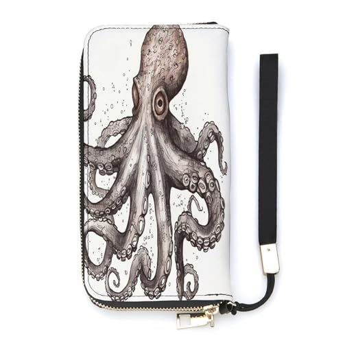 YKUDBN Geldbörse aus PU-Leder, Oktopus-Druck, großes Fassungsvermögen, lange Geldbörse für Damen, Handheld-Clutch, moderne Damengeldbörse, Stil, 20 x 10,5 cm, modern, Stil:, 20x10.5cm, Modern von YKUDBN