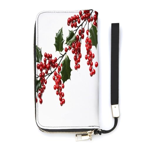 YKUDBN Geldbörse aus PU-Leder, Stechpalmenbeeren-Zweige bedruckt, großes Fassungsvermögen, lange Geldbörse für Damen, Handheld-Clutch, moderne Damengeldbörse, Stil, 20 x 10,5 cm, modern, Stil:, von YKUDBN