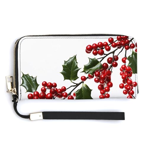 YKUDBN Geldbörse aus PU-Leder, Stechpalmenbeeren-Zweige bedruckt, großes Fassungsvermögen, lange Geldbörse für Damen, Handheld-Clutch, moderne Damengeldbörse, Stil, 20 x 10,5 cm, modern, Stil:, von YKUDBN