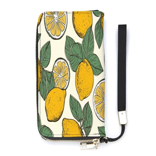 YKUDBN Geldbörse aus PU-Leder, Zitronenfrucht-Muster, großes Fassungsvermögen, lange Geldbörse für Damen, Handheld-Clutch, moderne Damengeldbörse, Stil, 20 x 10,5 cm, modern, Stil:, 20x10.5cm, Modern von YKUDBN