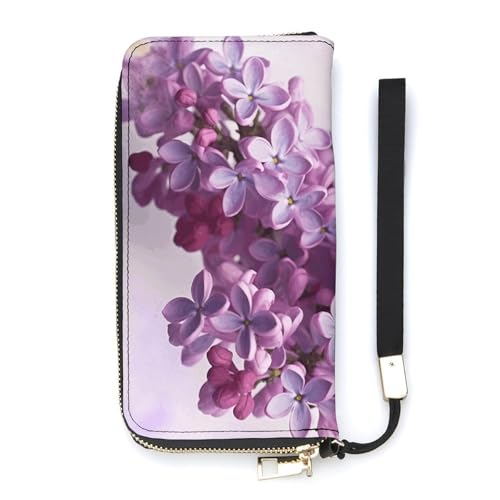 YKUDBN Geldbörse aus PU-Leder, fliederfarbener Blumendruck, großes Fassungsvermögen, lange Geldbörse für Damen, Handheld-Clutch, moderne Damengeldbörse, Stil, 20 x 10,5 cm, modern, Stil:, 20x10.5cm, von YKUDBN
