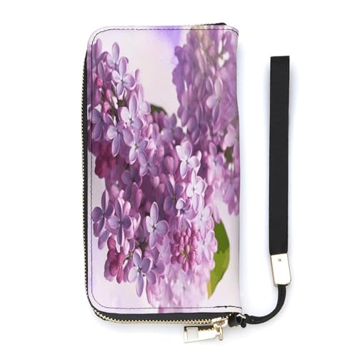 YKUDBN Geldbörse aus PU-Leder, fliederfarbener Blumendruck, großes Fassungsvermögen, lange Geldbörse für Damen, Handheld-Clutch, moderne Damengeldbörse, Stil, 20 x 10,5 cm, modern, Stil:, 20x10.5cm, von YKUDBN