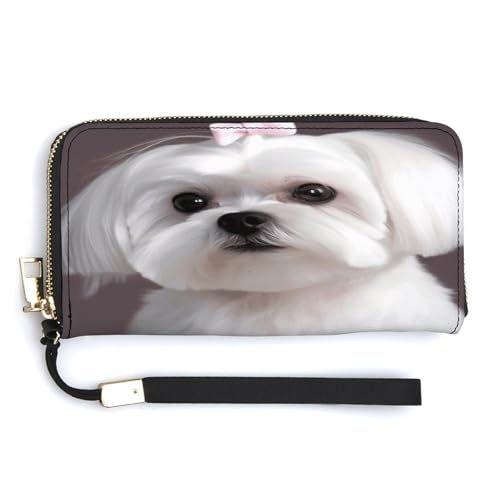 YKUDBN Geldbörse aus PU-Leder, hübscher Malteser-Hunde-Druck, großes Fassungsvermögen, lange Geldbörse für Frauen, Handheld-Clutch, moderne Damengeldbörse, Stil, 20 x 10,5 cm, modern, Stil:, von YKUDBN