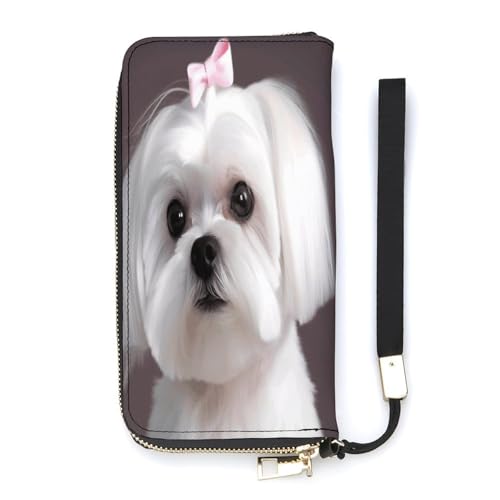 YKUDBN Geldbörse aus PU-Leder, hübscher Malteser-Hunde-Druck, großes Fassungsvermögen, lange Geldbörse für Frauen, Handheld-Clutch, moderne Damengeldbörse, Stil, 20 x 10,5 cm, modern, Stil:, von YKUDBN