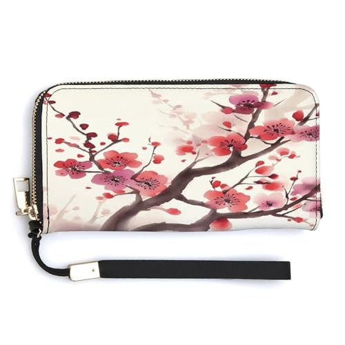 YKUDBN Geldbörse aus PU-Leder, japanischer Frühlings-Pflaumen-Blumendruck, großes Fassungsvermögen, lange Geldbörse für Damen, Handheld-Clutch, moderne Damengeldbörse, Stil, 20 x 10,5 cm, modern, von YKUDBN
