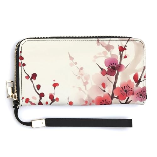 YKUDBN Geldbörse aus PU-Leder, japanischer Frühlings-Pflaumen-Blumendruck, großes Fassungsvermögen, lange Geldbörse für Damen, Handheld-Clutch, moderne Damengeldbörse, Stil, 20 x 10,5 cm, modern, von YKUDBN