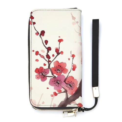 YKUDBN Geldbörse aus PU-Leder, japanischer Frühlings-Pflaumen-Blumendruck, großes Fassungsvermögen, lange Geldbörse für Frauen, Handheld-Clutch, moderne Damengeldbörse, Stil, 20 x 10,5 cm, modern, von YKUDBN