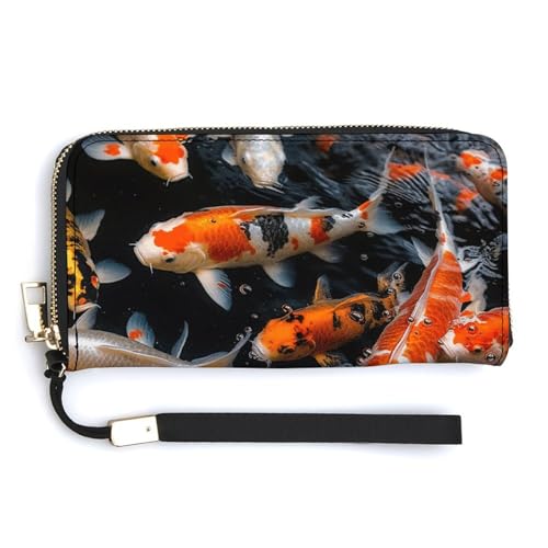 YKUDBN Geldbörse aus PU-Leder, japanischer Stil, Koi-Karpfenfisch-Druck, großes Fassungsvermögen, lange Geldbörse für Frauen, Handheld-Clutch, moderne Damengeldbörse, Stil, 20 x 10,5 cm, modern, von YKUDBN