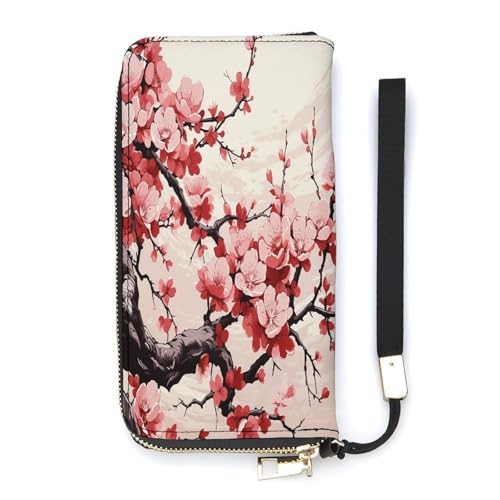 YKUDBN Geldbörse aus PU-Leder, japanisches Blumenmuster, Kirschblüten-Druck, großes Fassungsvermögen, lange Geldbörse für Frauen, Handheld-Clutch, moderne Damengeldbörse, Stil, 20 x 10,5 cm, modern, von YKUDBN