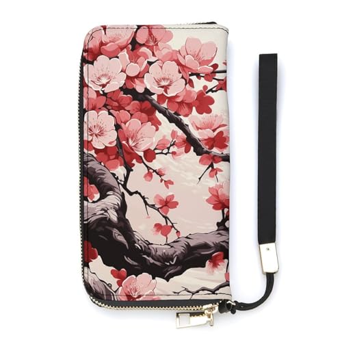 YKUDBN Geldbörse aus PU-Leder, japanisches Blumenmuster, Kirschblüten-Druck, großes Fassungsvermögen, lange Geldbörse für Frauen, Handheld-Clutch, moderne Damengeldbörse, Stil, 20 x 10,5 cm, modern, von YKUDBN