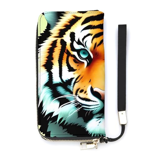 YKUDBN Geldbörse aus PU-Leder, kleiner dicker Tigerkopf, großes Fassungsvermögen, lange Geldbörse für Frauen, Handheld-Clutch, moderne Damengeldbörse, Stil, 20 x 10,5 cm, modern, Stil:, 20x10.5cm, von YKUDBN