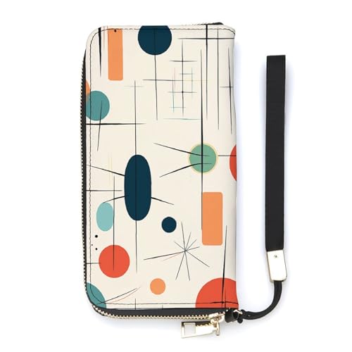 YKUDBN Geldbörse aus PU-Leder, moderner Druck aus der Mitte des Jahrhunderts, große Kapazität, lange Geldbörse für Damen, Handheld-Clutch, moderne Damengeldbörse, Stil, 20 x 10,5 cm, modern, Stil:, von YKUDBN