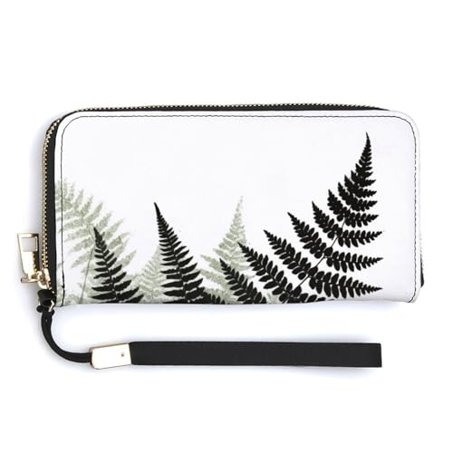 YKUDBN Geldbörse aus PU-Leder, natürliche Pflanzen-Silhouette, Farnblatt-Druck, großes Fassungsvermögen, lange Geldbörse für Damen, Handheld-Clutch, moderne Damengeldbörse, Stil, 20 x 10,5 cm, modern, von YKUDBN