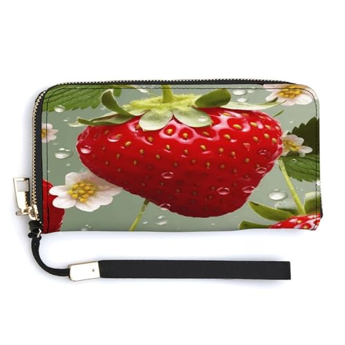 YKUDBN Geldbörse aus PU-Leder, schöner Erdbeerdruck, großes Fassungsvermögen, lange Geldbörse für Frauen, Handheld-Clutch, moderne Damengeldbörse, Stil, 20 x 10,5 cm, modern, Stil:, 20.0*10.5cm, von YKUDBN