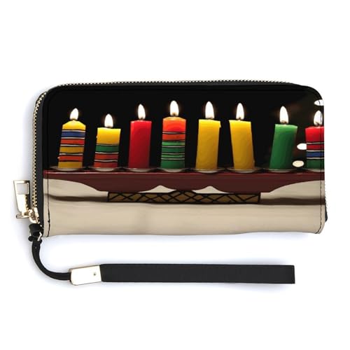 YKUDBN Kwanzaa Geldbörse aus PU-Leder, mit Kerzendruck, großes Fassungsvermögen, lange Geldbörse für Damen, Handheld-Clutch, moderne Damengeldbörse, Stil, 20 x 10,5 cm, modern, Stil:, 20.0*10.5cm, von YKUDBN