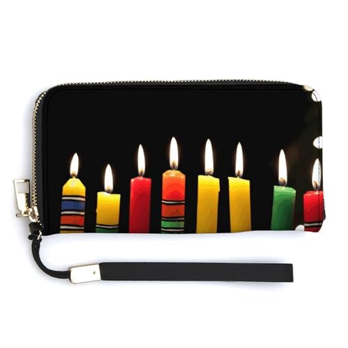 YKUDBN Kwanzaa Geldbörse aus PU-Leder, mit Kerzendruck, großes Fassungsvermögen, lange Geldbörse für Damen, Handheld-Clutch, moderne Damengeldbörse, Stil, 20 x 10,5 cm, modern, Stil:, 20.0*10.5cm, von YKUDBN