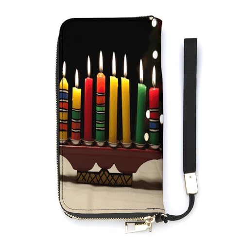 YKUDBN Kwanzaa Geldbörse aus PU-Leder, mit Kerzendruck, großes Fassungsvermögen, lange Geldbörse für Damen, Handheld-Clutch, moderne Damengeldbörse, Stil, 20 x 10,5 cm, modern, Stil:, 20x10.5cm, von YKUDBN