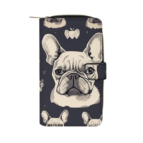 YKUDBN XB0608021 Herren-Geldbörse aus Leder, Motiv: "I Love French Bulldogge", niedliches Portemonnaie mit Reißverschluss, geeignet für den täglichen Gebrauch, 19,7 x 11 x 3,5 cm, XB0608021, I Love von YKUDBN