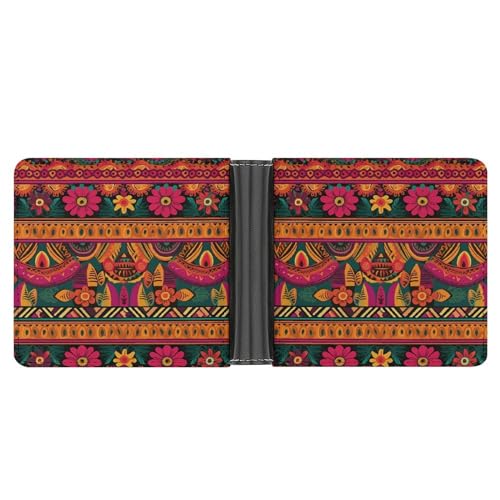 YKUDBN XB0608021 Herren-Ledergeldbörse, mexikanische Volkskunst, Boho-Druck, niedliche Geldbörse mit Reißverschluss, geeignet für den täglichen Gebrauch, Mexikanische Volkskunst, Boho, Einheitsgröße, von YKUDBN