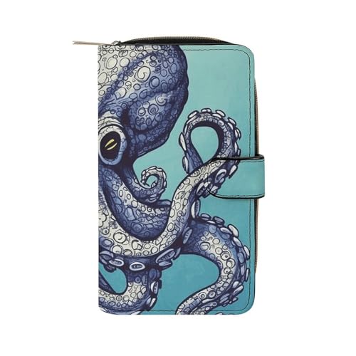 YKUDBN XB0608021 Herren-Ledergeldbörse mit Oktopus-Design, niedliches Portemonnaie mit Reißverschluss, geeignet für den täglichen Gebrauch, 19,7 x 11 x 3,5 cm, Oktopus-Design, 19,7 x 11 x 3,5 cm, von YKUDBN
