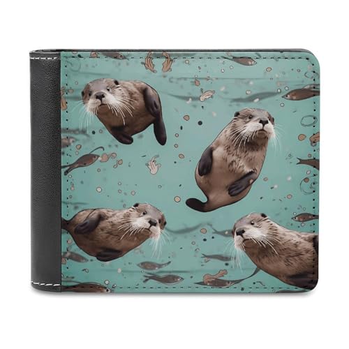 YKUDBN XB0608021 Herren-Ledergeldbörse mit Otter-Druck, niedliches Portemonnaie mit Reißverschluss, geeignet für den täglichen Gebrauch, Otters, Einheitsgröße, Otter, Einheitsgröße von YKUDBN