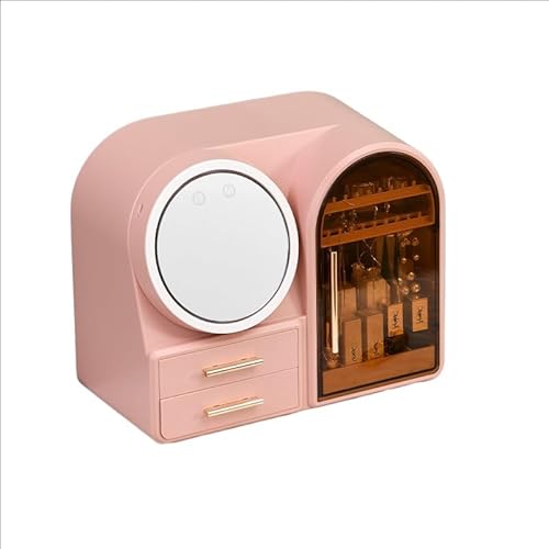 Make-up-Organizer, Kosmetikvitrine mit LED-Make-up-Spiegel, erleichtert das Schminken (Color : Pink) von YKWLKJ