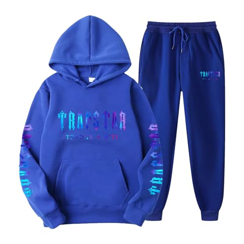 YKZZLDX Hoodie Herren Oversize, Trapstar Anzug Herren Trapstar Jogginganzug 2-teilig Herbst Leichte Trapstar Trainingsanzug Sportanzug Tracksuit Unisex Jogging Anzug Set mit Hoodie und Hose (Blau,S) von YKZZLDX