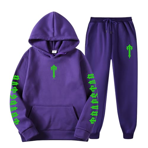 YKZZLDX Hoodie Herren Oversize, Trapstar Aufdruck Unisex Jogging Anzug Herren Jogginganzug Trainingsanzug Sportanzug Set 2 Piece Hoodie Sporthose Kapuzenpullover Jogginghose Sweatshirt (Violett,S) von YKZZLDX