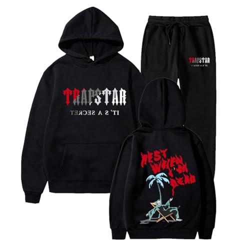 YKZZLDX Oversize Hoodie Damen, Hoodie Y2K Herren Jogginganzug Trapstar Hoodie Sportanzug Herren Sport Anzug Herren Trapstar Tshirt Herren Pullis Herren Herren Trainingsanzug Jogginganzug (Schwarz,L) von YKZZLDX