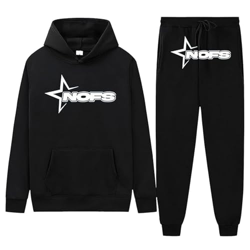 YKZZLDX Oversize Hoodie Damen, Sportbekleidung Für Herren Nofs Jogginghose Herren Trainingsanzug Tracksuit Y2K Nofs Jogginganzug Herren Hoodie Y2K Herren Jogginganzug Trainingsanzug (Schwarz,2XL) von YKZZLDX