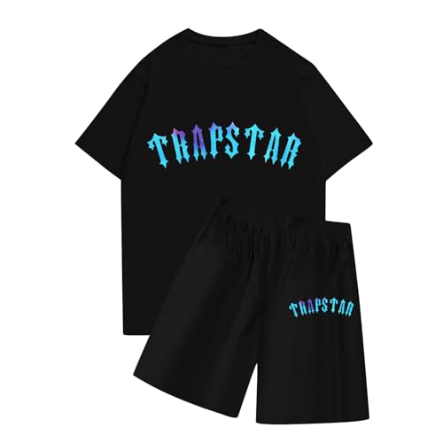 YKZZLDX Oversized Tshirt Herren Herren Damen Trainingsanzug Trapstar Sommer T-Shirt Trapstar in 2-teiligen Kurzes Sommer T-Shirt mit Shorts Trapstar Shooters Jogginganzug Sport Shirts Für Damen A04 M von YKZZLDX