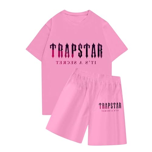 YKZZLDX T Shirt Damen Trapstar Tshirt 2-teilig Kurzarm T Shirt Anzug 3D Logo Druckte Trapstar Tracksuit Jogginganzug und Shorts Casual T-Shirt Set Unisex Trapstar Anzug Shirt Damen F02 3XL von YKZZLDX