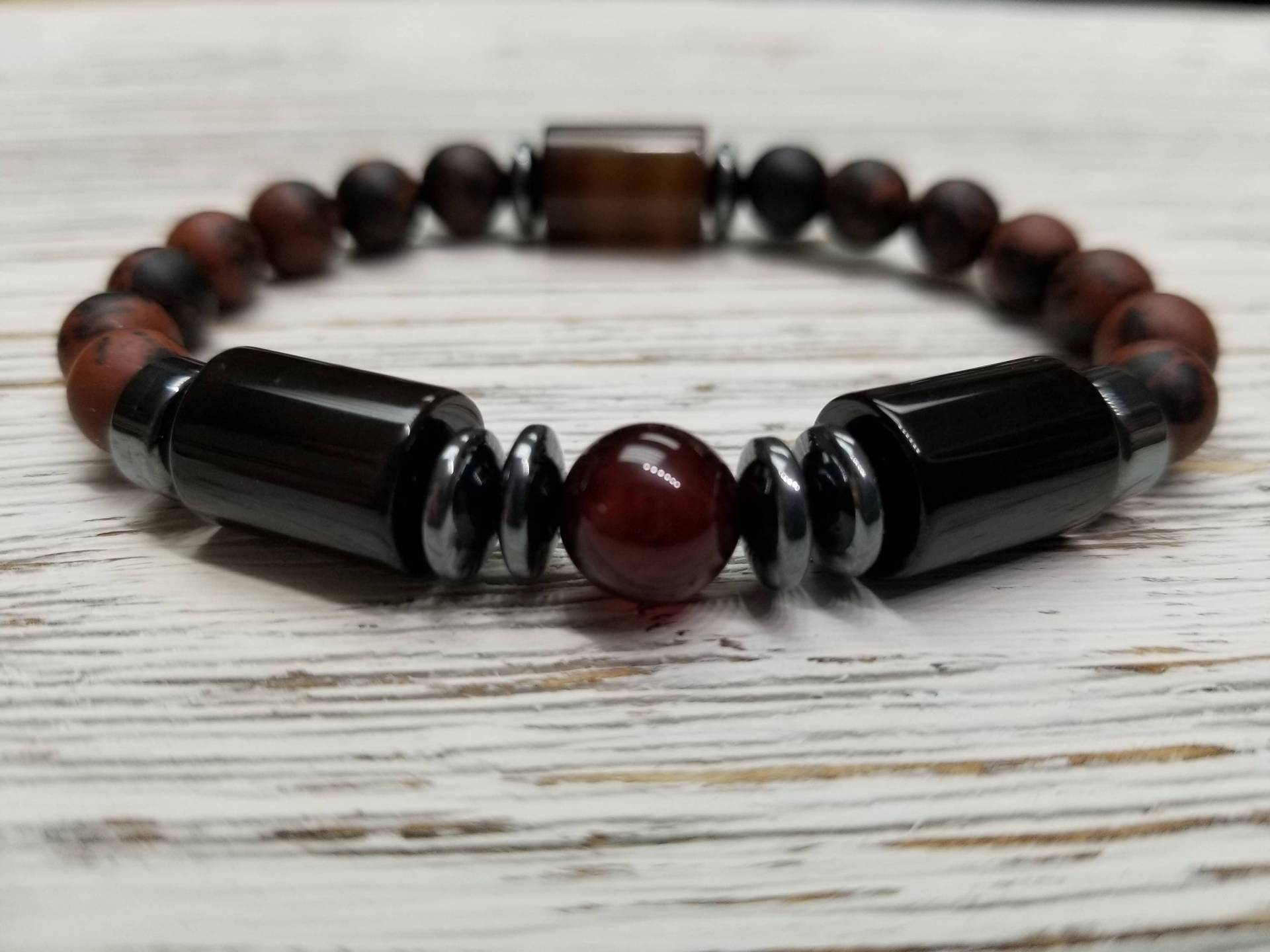 Brown-Achat, Natürliche Matt Braun Flamme Jaspis Und Hämatit Herren Armband. Braune Schwarze Perlen Geschenk Für Ihn Brown-Achat, Natürliche Matt Braun Flamme Jaspis Und Hämatit Herren Armband. Braune Schwarze Perlen Geschenk Für Ihn von YKartStudio