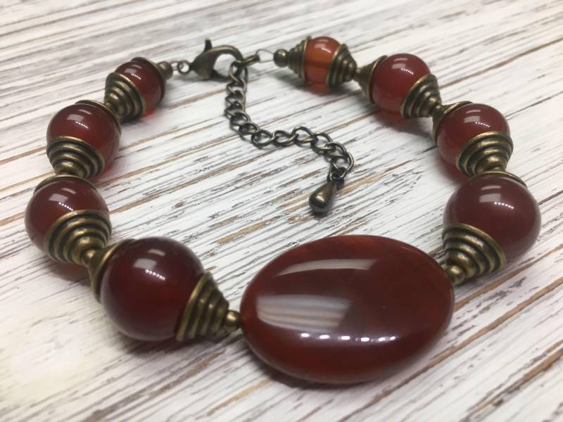 Karneol Edelstein Und Antike Bronze-Armband. Nickelfrei Armband. Perlen Geschenk Für Sie Karneol Edelstein Und Antike Bronze-Armband. Nickelfrei Armband. Perlen Geschenk Für Sie von YKartStudio