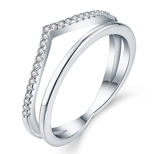 YL Damen Ring 925 Sterling Silber 3A Zirkonia Versprich Jubiläum V-Form Wishbone Ring（Größe 52） von YL